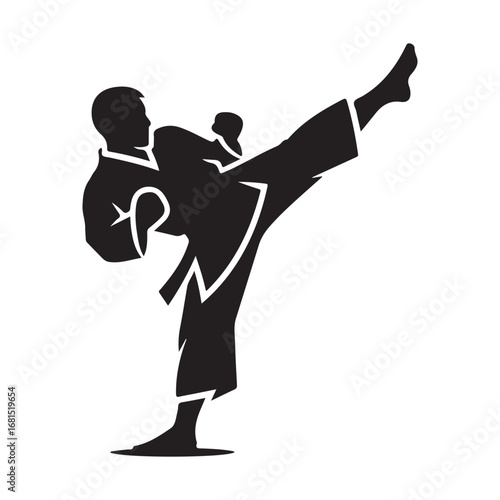 Dynamic Silhouette of a Martial Artist Performing a High Kick