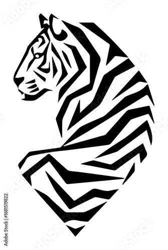 Stylized tiger profile composed of bold angular stripes – modern geometric wildlife logo