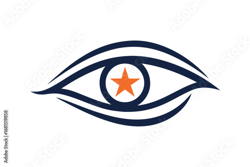 Stylized Eye with Orange Star Pupil in Dark Blue and White Colors