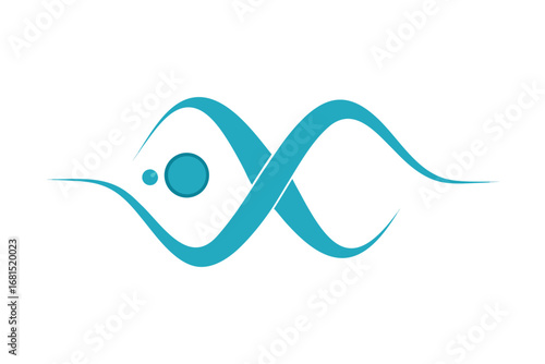 Elegant Teal Symbol with Flowing Lines and Circles on White Background