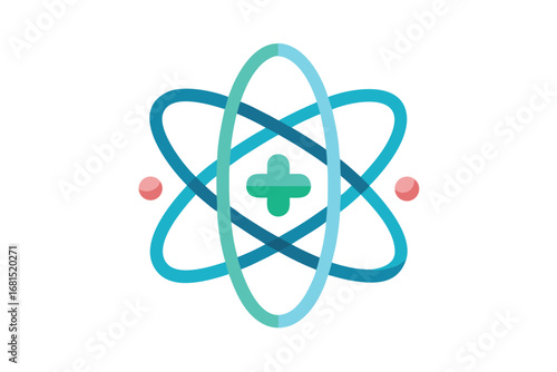 Health and Science Integrated Symbol Depicting an Atom with a Medical Cross