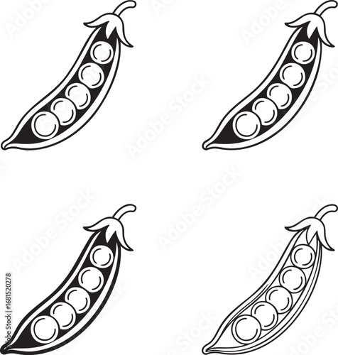 Set of Pea pod Outline vector illustration isolated On Transparent Background