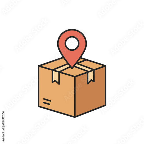 Package Delivery Tracking: A visual metaphor of precise delivery with a package and location pin indicating tracking. Illustrating seamless logistics and precise arrival.
