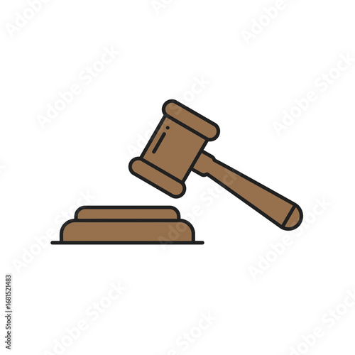 Justice's Call: A minimalist and modern illustration of a wooden gavel resting atop a stand, representing the weight of law and the pursuit of justice.