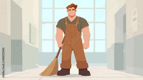 Person cleaning a hallway floor with a broom