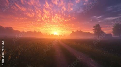 Wallpaper Mural Sunrise over foggy rural road Torontodigital.ca