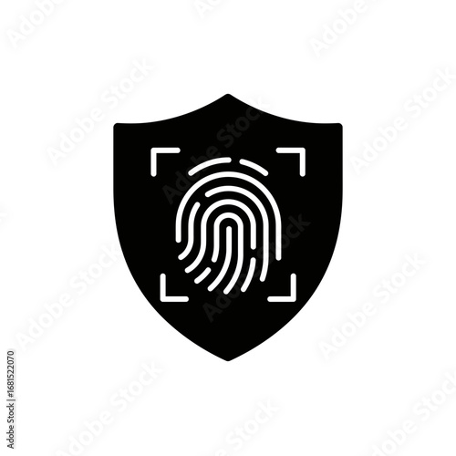 Digital Security Shield: A digital fingerprint, encased within a protective shield, signifies robust security and protection, a symbol of safeguarding and data integrity in the digital realm.