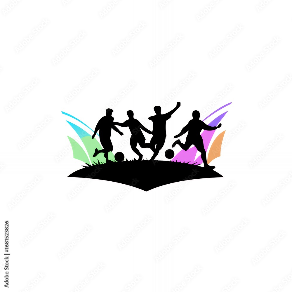 Obraz premium Dynamic Soccer Team Illustration With Colorful Elements and Energetic Poses