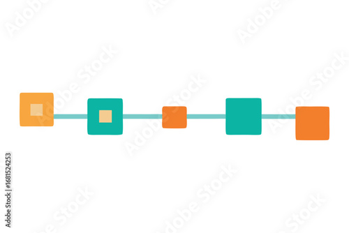 Abstract square design showcasing colorful geometric elements connected by light blue line