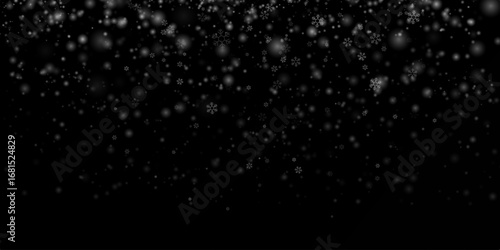 Falling snowflakes on black background, PNG Falling snow isolated, Christmas background, white snow on black background for edit photo. PNG Snowfall. Realistic winter effect	
