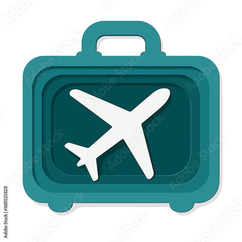 Modern travel icon featuring airplane and luggage in layered design