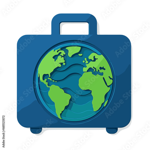 Global travel concept with earth in briefcase 3d design