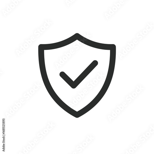 Protection Shield Icon: A sleek, minimalist shield icon boldly displaying a checkmark. Signifying security and validation.