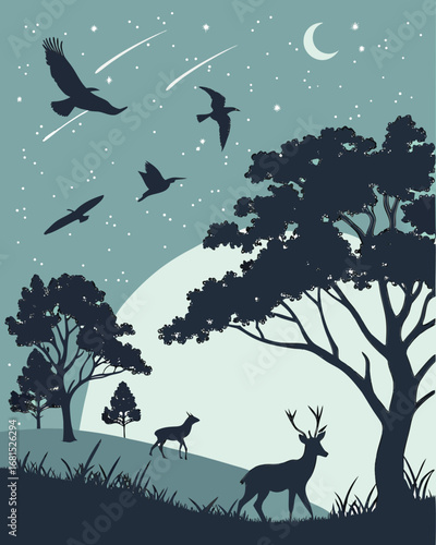 Wildlife Animal Silhouettes of Birds in Flight – Vector Illustration"