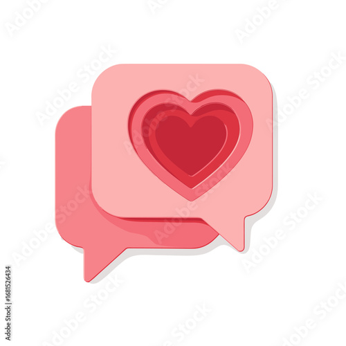 3d heart in chat bubble: modern communication and love expression concept