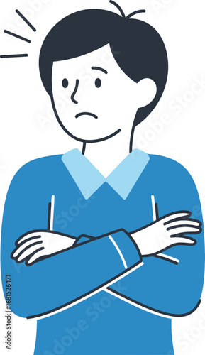 Illustration of a Man Crossing Arms with Frustrated Expression Confusion Disappointment Anxiety
