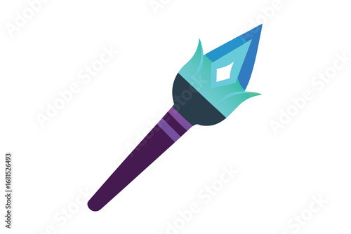 Stylized magic staff with crystal head and purple handle for games
