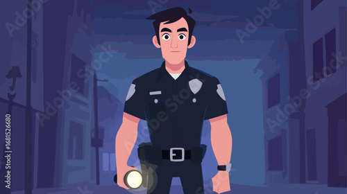 Police officer nighttime city scene