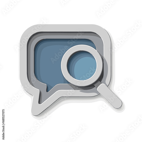 3d speech bubble icon with magnifying glass for search and communication