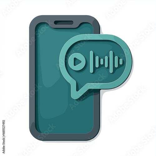 Modern audio messaging interface with smartphone and voice icon in 3d style