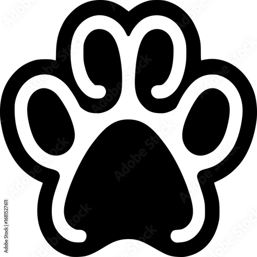 Paw Print Icon: A bold, black and white graphic of a paw print, a classic symbol representing pets, animals, and domestic companions.