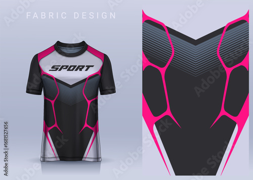 Fabric textile design for Sport t-shirt, Soccer jersey mockup for football club. uniform front view.	