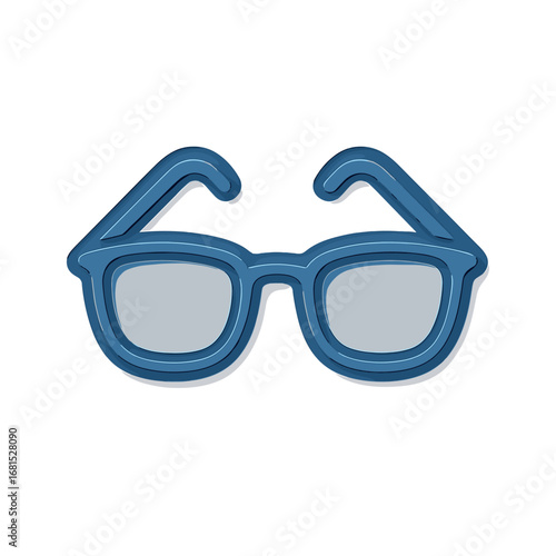 Retro blue glasses icon with glossy 3d effect on gradient background