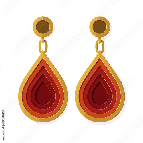 Luxurious geometric layered earrings with golden and red tones