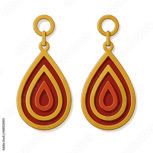 Elegant gold and red teardrop earrings on gold background for jewelry design