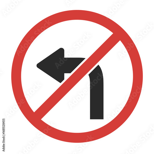 No Left Turn Road Sign: The image showcases a clear and concise road sign, signaling the restriction of left turns. The iconic red circle with a diagonal slash through a left-pointing arrow.