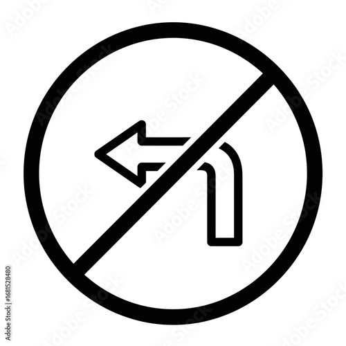 No Left Turn Sign: A stark, minimalist, and vector graphic of a road sign indicating that left turns are prohibited. Emphasizing safety and traffic regulation, this symbol conveys clear direction.