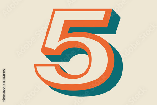 Abstract retro stylized number five illustration with a minimalist design aesthetic