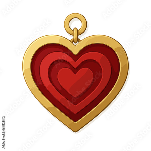 Elegant 3d heart pendant with gold and red layers on gradient background