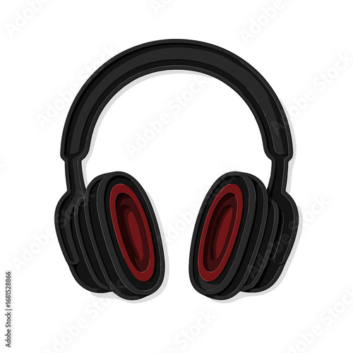 3d headphones design with red accents on beige background