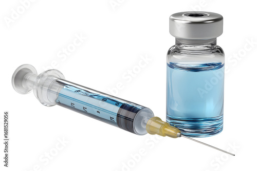 syringe and vial ready for vaccination isolated on white background