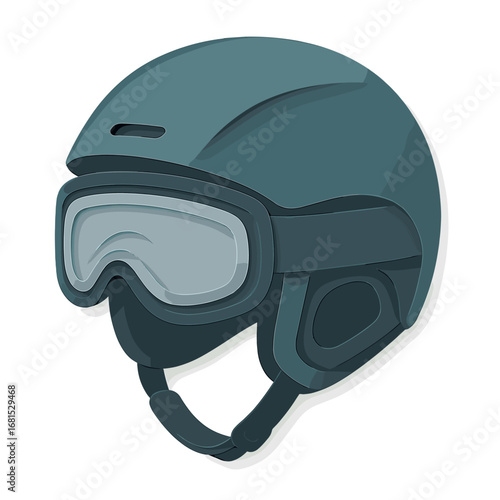 3d modern ski helmet and goggles design on dark background