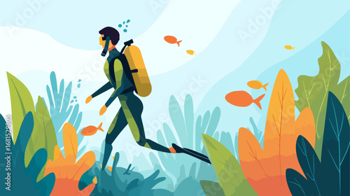 Scuba diver exploring underwater garden