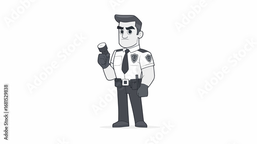 Security guard illustration holding flashlight