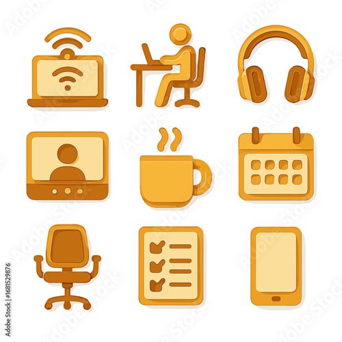 Modern home office icons in warm tones for remote work inspiration