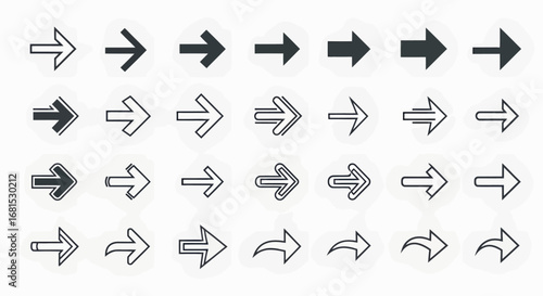 Discover a versatile collection of modern rightward arrows, perfect for navigation, direction, and data visualization projects.