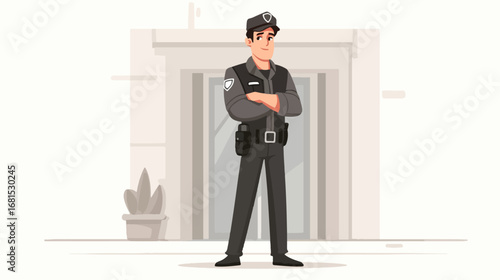 Security guard standing in front of building