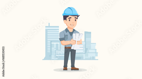 Smiling architect with cityscape background
