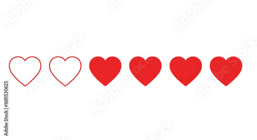 Visualize customer satisfaction with a clear progression of red heart ratings on a clean white background
