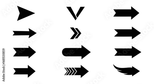 Discover diverse black arrow icons for modern navigation, progress, and direction in digital and print design projects.
