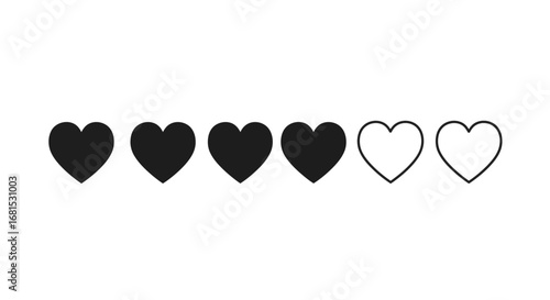 Four filled hearts and two empty hearts create a simple, modern graphic representing rating or feedback on a clean white background.