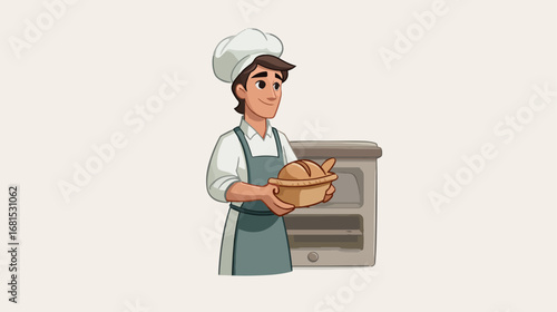 Smiling chef holding fresh baked bread