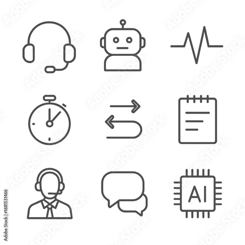Call center and ai line icons with modern tech themes