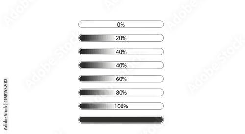 Dynamic progress bars visually indicate loading status and completion percentages, perfect for user interface design and digital applications.