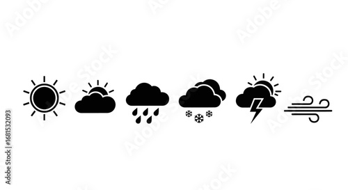 Captivating weather forecast icons visually depicting sun, rain, snow, lightning, and wind for dynamic meteorological presentations