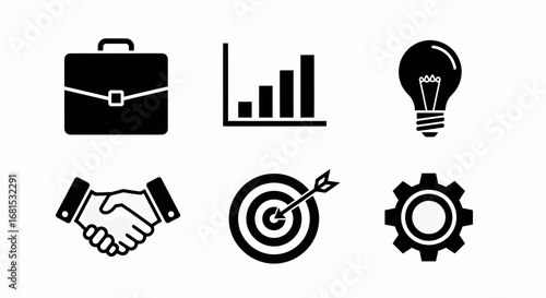 Achieve business success with these essential icons representing goals strategy ideas teamwork and growth